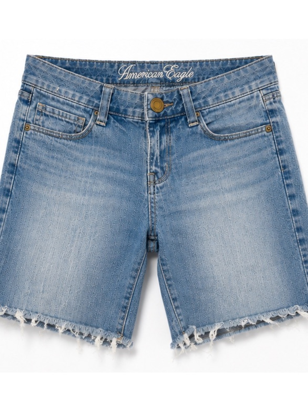 Y2K American Eagle Denim Cutoff Shorts Low Rise Light Wash Frayed